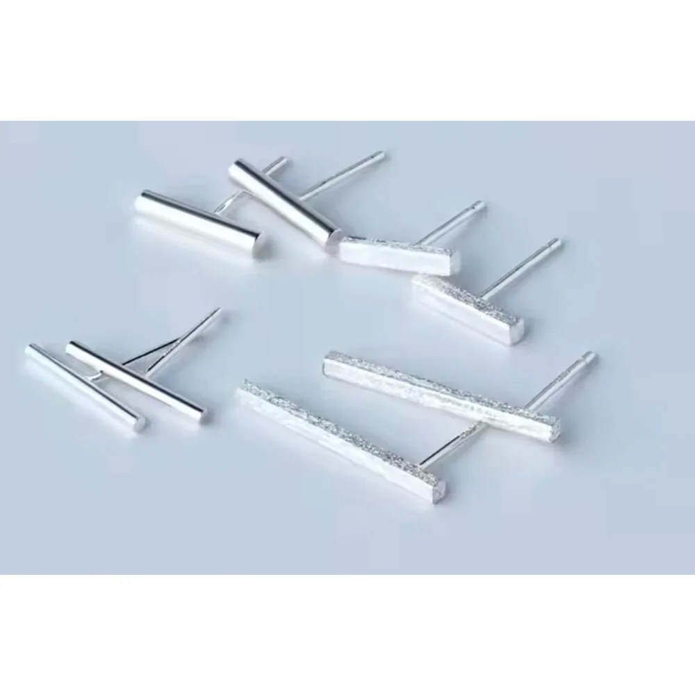 Fine 925‎ Sterling Silver Rhodium Bar Staple Stud Earrings